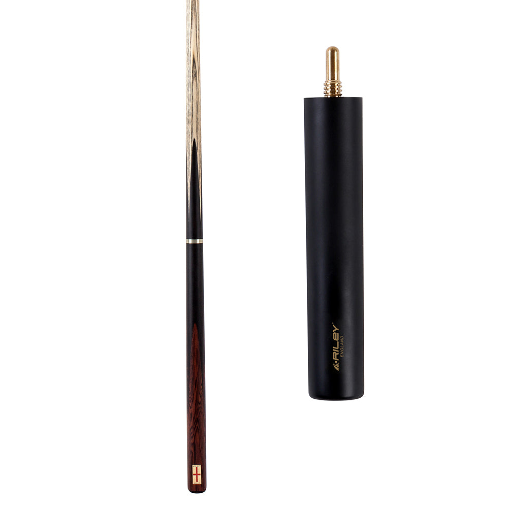 Riley England 3 Piece Snooker Cue and Hard Case 3/4 Cut- Layered Ebonised Black Wood Butt with 9.5mm Tip - 145cm - Black/ Dark Brown