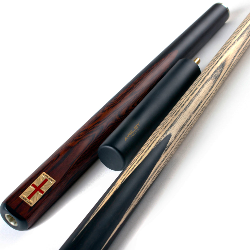 Riley England 3 Piece Snooker Cue and Hard Case 3/4 Cut- Layered Ebonised Black Wood Butt with 9.5mm Tip - 145cm - Black/ Dark Brown