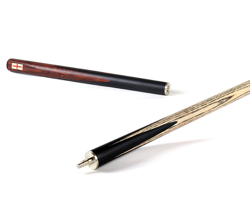 Riley England 3 Piece Snooker Cue and Hard Case 3/4 Cut- Layered Ebonised Black Wood Butt with 9.5mm Tip - 145cm - Black/ Dark Brown