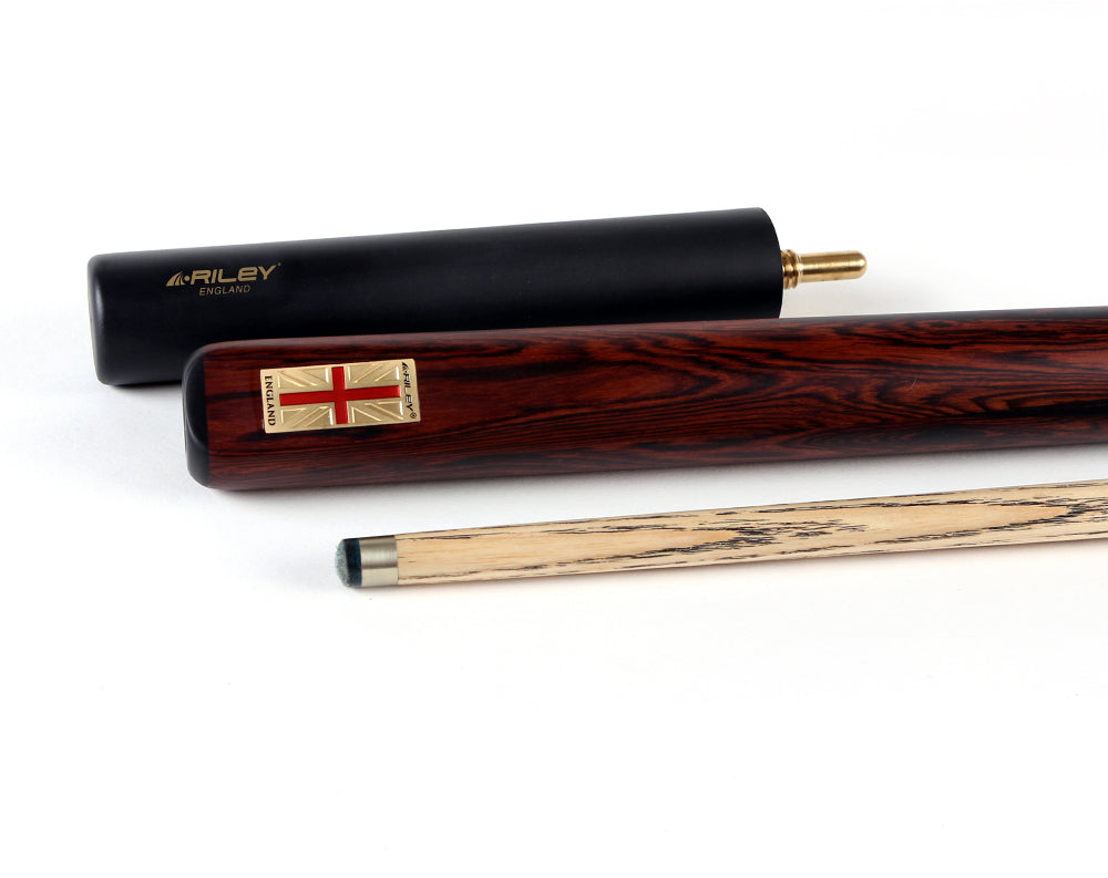Riley England 3 Piece Snooker Cue and Hard Case 3/4 Cut- Layered Ebonised Black Wood Butt with 9.5mm Tip - 145cm - Black/ Dark Brown