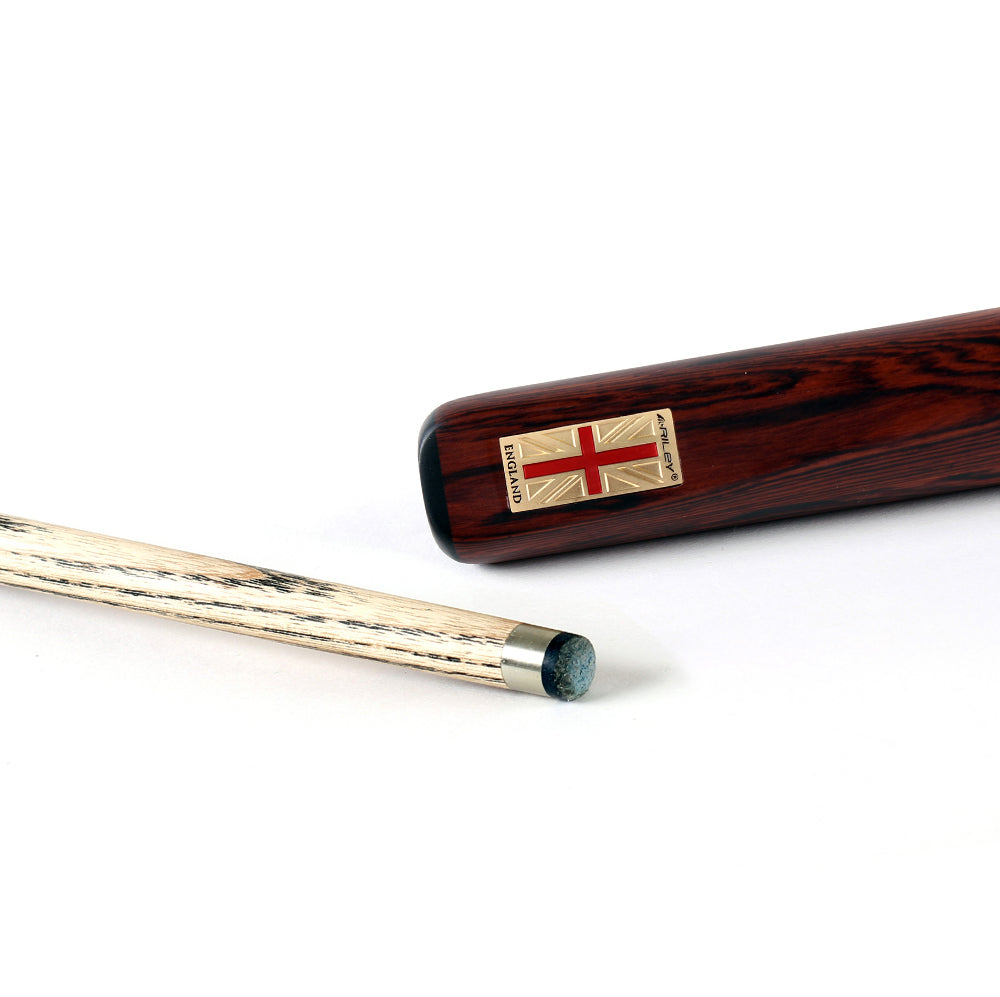 Riley England 3 Piece Snooker Cue and Hard Case 3/4 Cut- Layered Ebonised Black Wood Butt with 9.5mm Tip - 145cm - Black/ Dark Brown