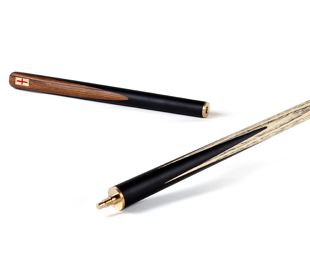 Riley England 3 Piece Snooker Cue and Hard Case 3/4 Cut- Layered Ebonised Blackwood Butt with 9.5mm Tip - 145cm - Black/ Dark Wood