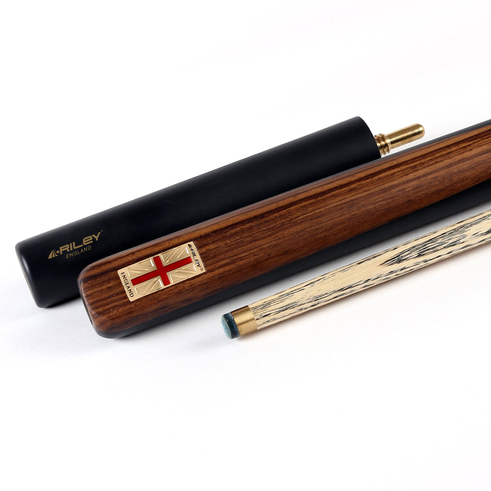 Riley England 3 Piece Snooker Cue and Hard Case 3/4 Cut- Layered Ebonised Blackwood Butt with 9.5mm Tip - 145cm - Black/ Dark Wood