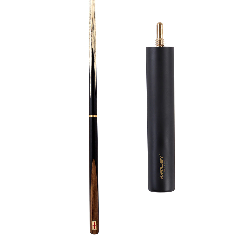 Riley England 3 Piece Snooker Cue and Hard Case 3/4 Cut- Layered Ebonised Blackwood Butt with 9.5mm Tip - 145cm - Black/ Dark Wood