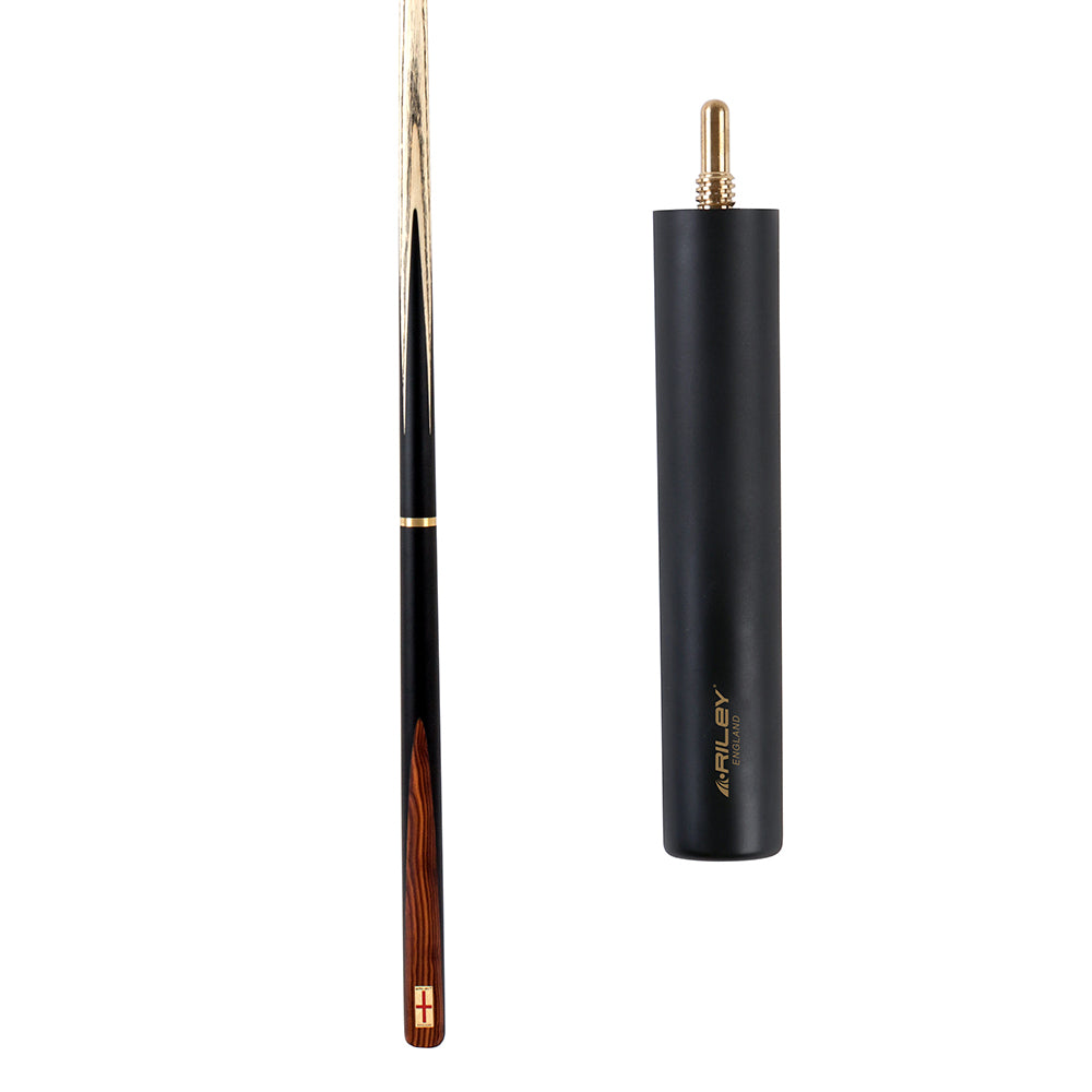 Riley England 3 Piece Snooker Cue and Hard Case 3/4 Cut- Layered Ebonised Black Wood Butt with 9.5mm Tip - 145cm - Black/Brown Wood