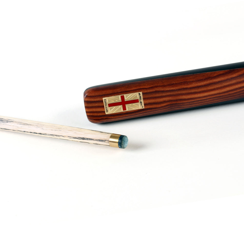 Riley England 3 Piece Snooker Cue and Hard Case 3/4 Cut- Layered Ebonised Black Wood Butt with 9.5mm Tip - 145cm - Black/Brown Wood