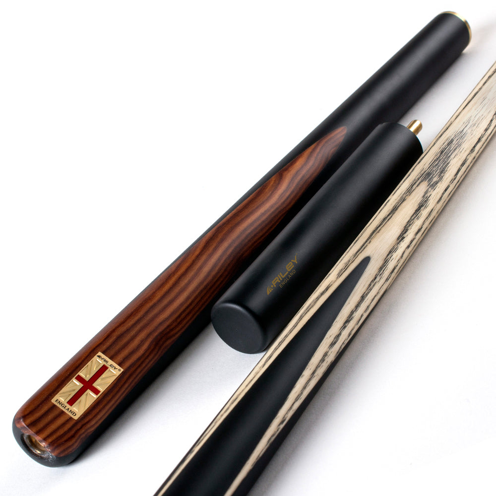 Riley England 3 Piece Snooker Cue and Hard Case 3/4 Cut- Layered Ebonised Black Wood Butt with 9.5mm Tip - 145cm - Black/Brown Wood
