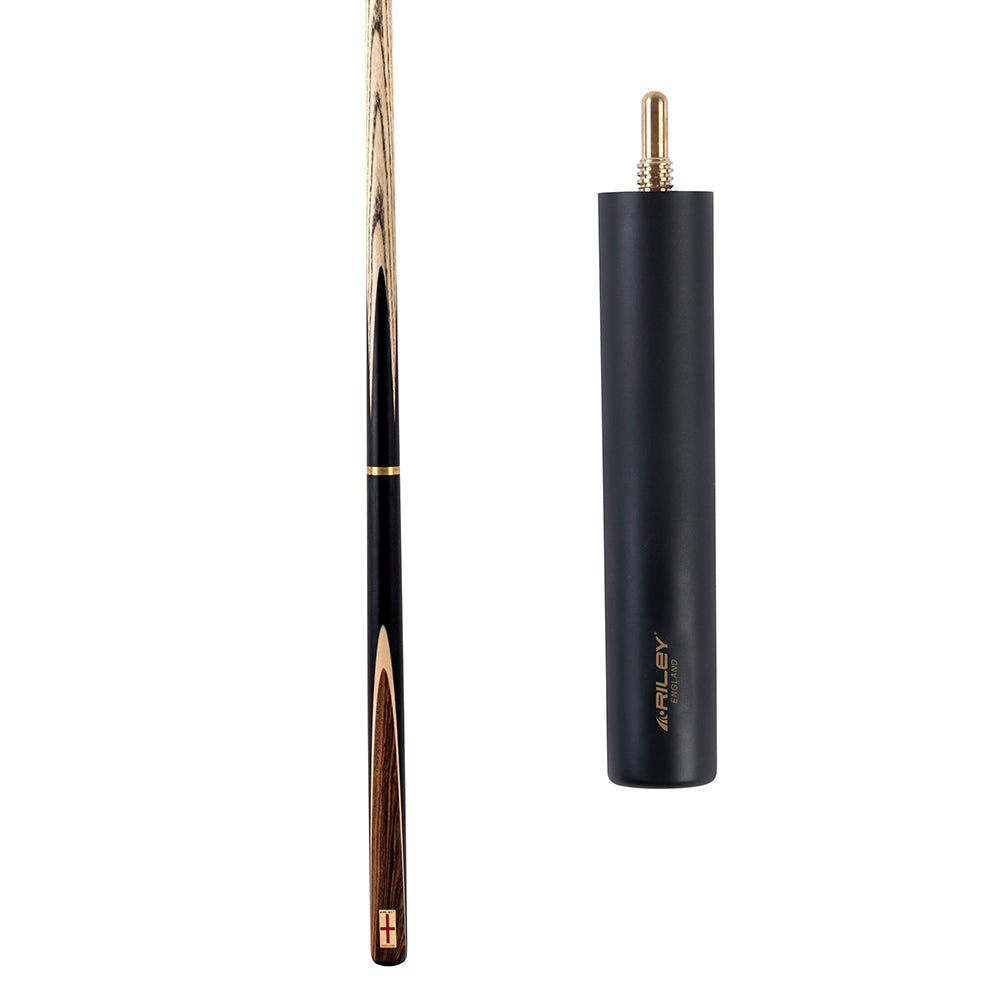 Riley England 3 Piece Snooker Cue - 3/4 Cut Cue - Layered Ebonised Black Wood Butt - 9.5mm Tip - 145cm - Black/ Dark Wood