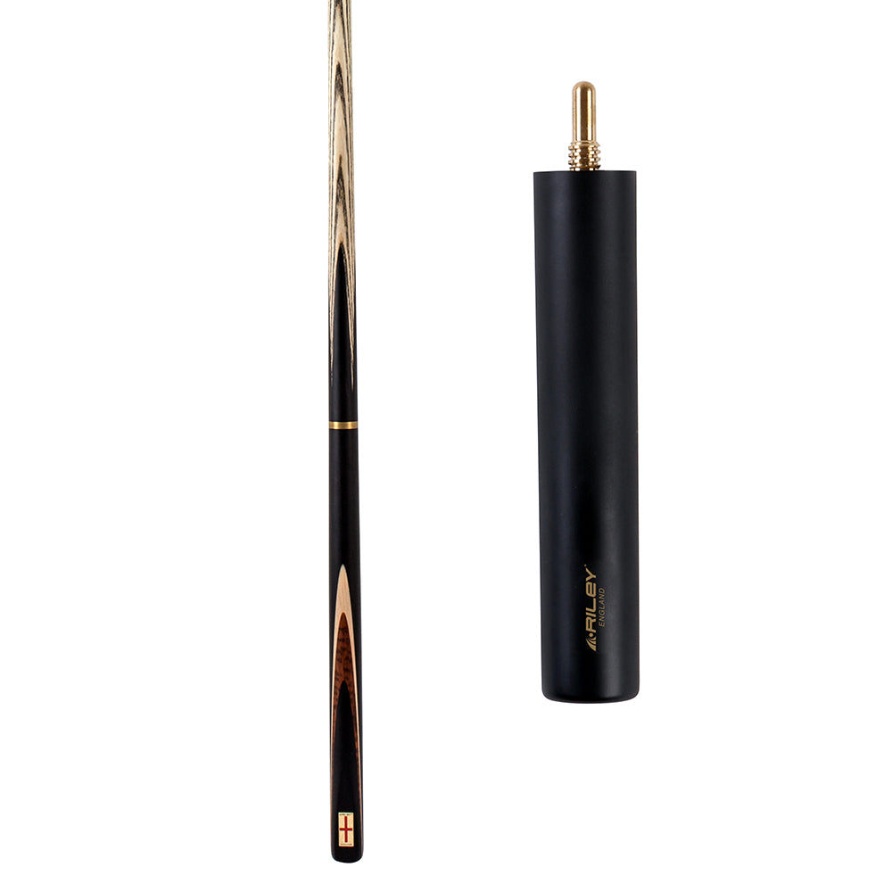Riley England 3 Piece Snooker Cue and Hard Case 3/4 Cut- Layered Ebonised Black Wood Butt with 9.5mm Tip - 145cm - Black/ Dark Wood/ Maple