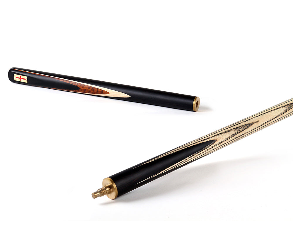 Riley England 3 Piece Snooker Cue and Hard Case 3/4 Cut- Layered Ebonised Black Wood Butt with 9.5mm Tip - 145cm - Black/ Dark Wood/ Maple