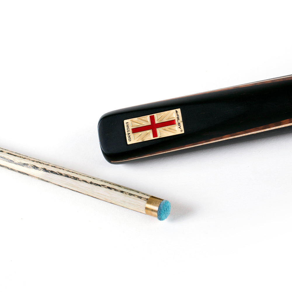 Riley England 3 Piece Snooker Cue and Hard Case 3/4 Cut- Layered Ebonised Black Wood Butt with 9.5mm Tip - 145cm - Black/ Dark Wood/ Maple