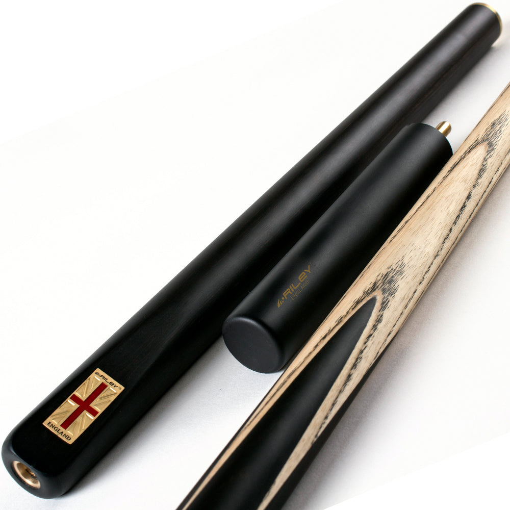 Riley England 3 Piece Snooker Cue 3/4 Cut- Layered Ebonised Black Wood Butt with 9.5mm Tip - 145cm - Black